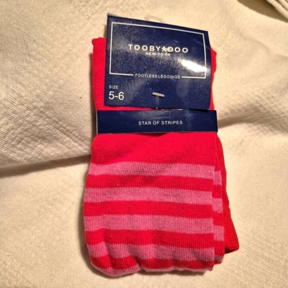 Tooby Doo girls footless sweater tights leggings red and pink stripe NEW